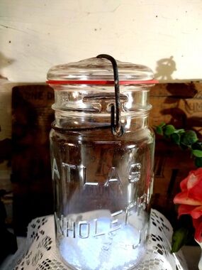 Vintage clear, Atlas whole fruit, wide mouth quart sized jar with seal